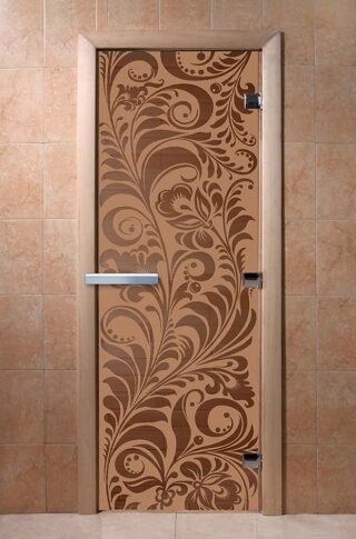Дверь для бани/сауны DoorWood Хохлома бронза матовая(Размер 1800*800 мм, Расположение Левая)