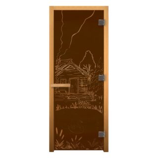 Дверь для бани/сауны LK Бронза Матовая с рисунком \Банька\(Размер полотна 1900х700 мм, Петли 3 петли 710 CR (слева))