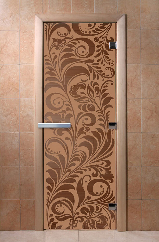 Дверь для бани/сауны DoorWood Хохлома бронза матовая(Размер 2000*600 мм, Расположение Левая)