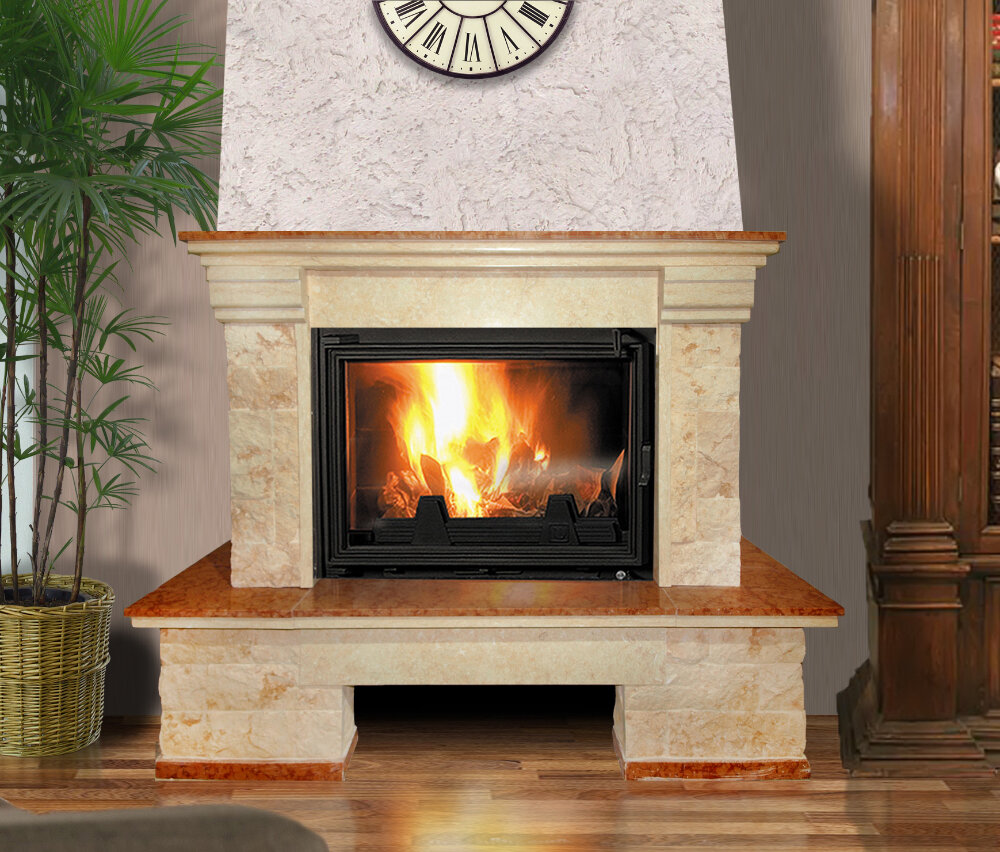 Каминная облицовка Madeira Crocus Comfort (пристенная)(Мрамор Sunny / Sinai Pearl, Тип топки под топку 800)