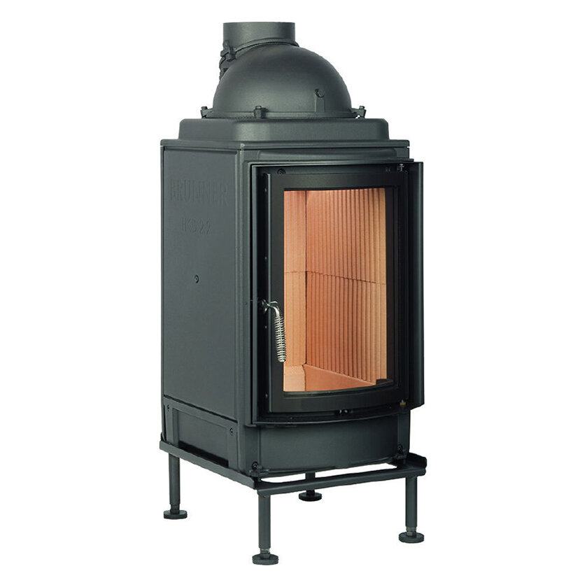 Каминная топка Brunner HKD 2.2 XL (круглое стекло) (Дымосборник Чугунный дымосборник (низкий), Рамка Декоративная рамка, R=380, Цвет рамки Черная)