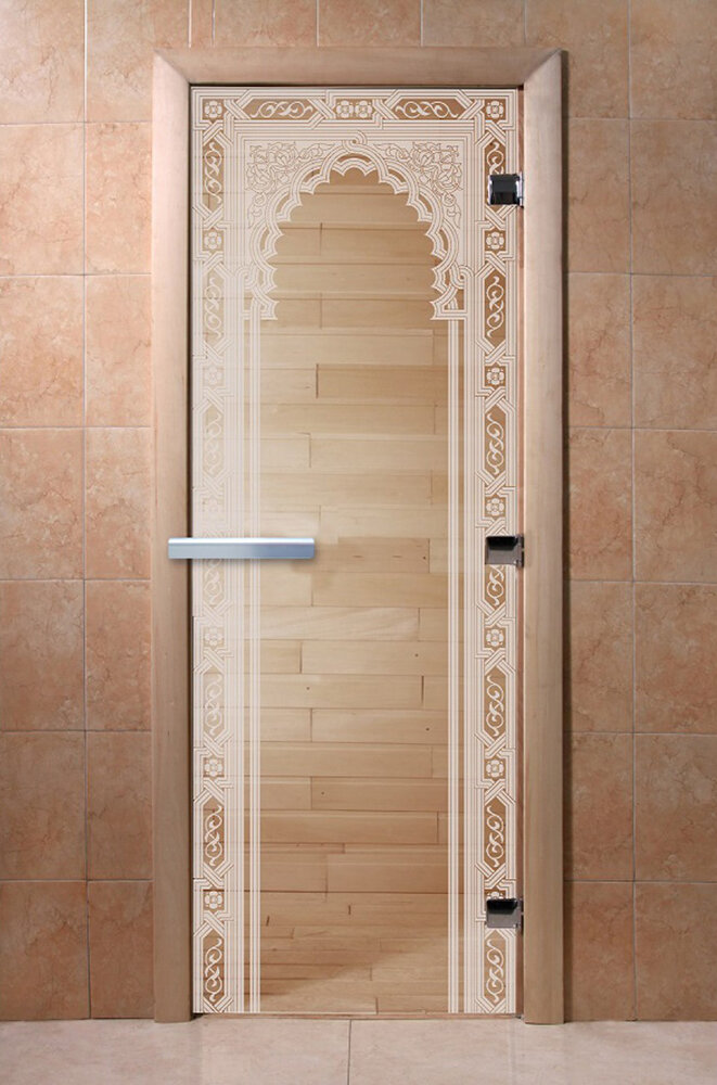 Дверь для бани/сауны DoorWood Восточная арка прозрачная(Размер 1900*800 мм, Расположение Правая)