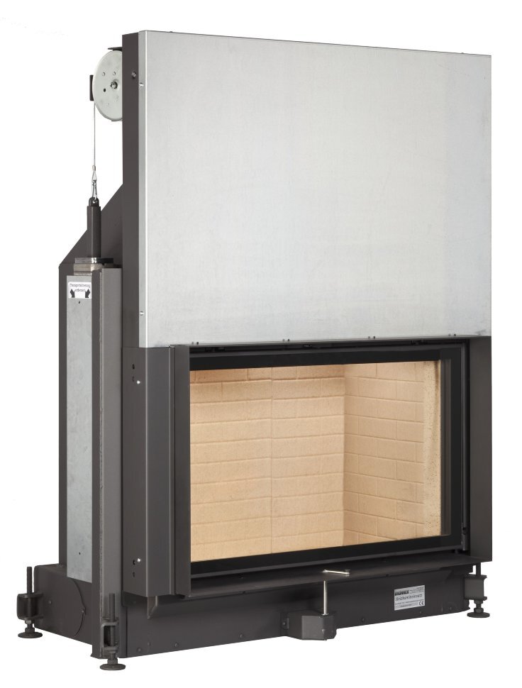 Каминная топка Brunner Stil-Kamin 53/88 (с подъемом)(Чугунный дымосборник ø 200mm с монтажной черной рамой 50 мм)