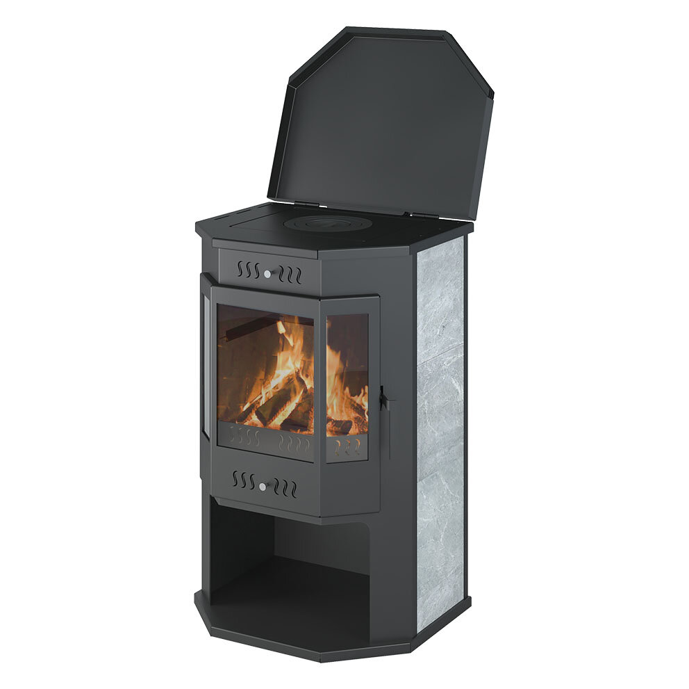 Печь-камин Везувий ПК-05 Призматик с плитой в камне (Талькохлорит)