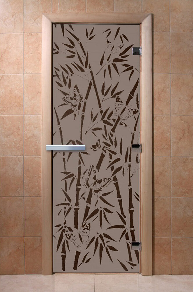 Дверь для бани/сауны DoorWood Бамбук и бабочки черный жемчуг матовая(Размер 2000*800 мм, Расположение Левая)