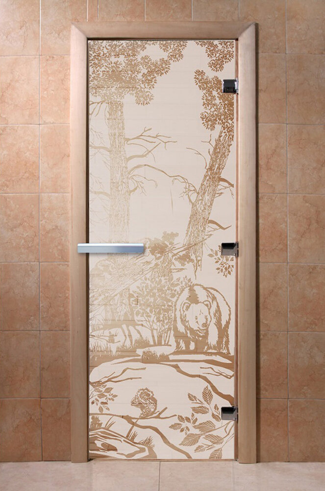Дверь для бани/сауны DoorWood Мишки сатин(Размер 2000*700 мм, Расположение Правая)