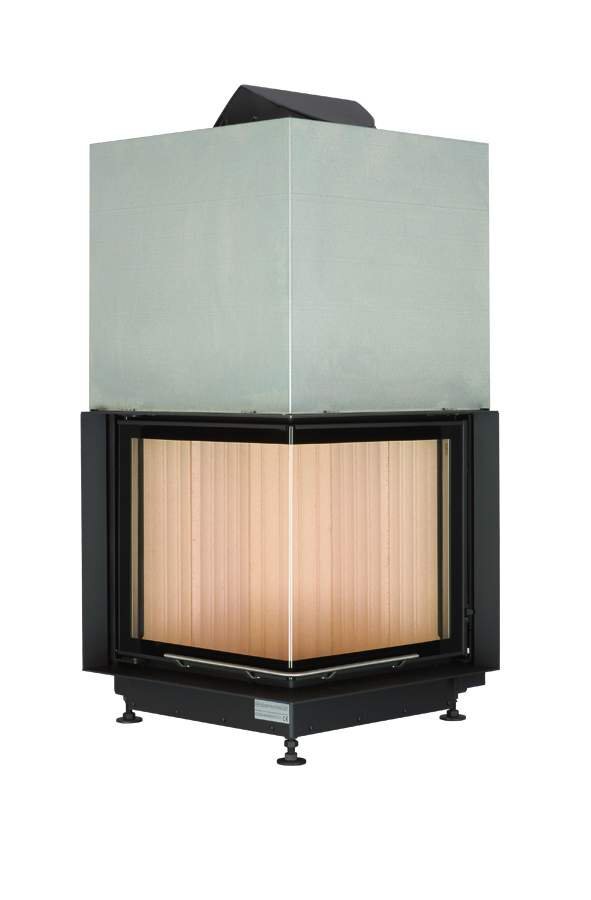 Каминная топка Brunner Eck-Kamin 51/52/52 с подъемом (стекло - угловое)(С модулем MAS (комплект 440) двухслойным с монтажной черной рамой 70 мм)