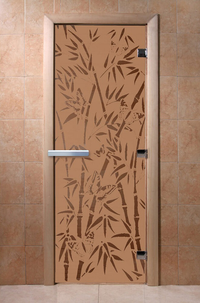 Дверь для бани/сауны DoorWood Бамбук и бабочки бронза матовая(Размер 2000*900 мм, Расположение Правая)