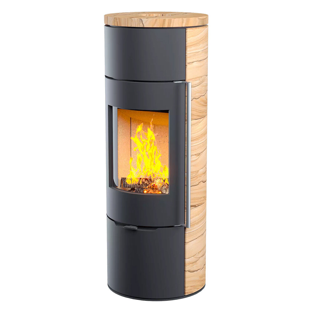 Печь-камин Astov R1.0 L K (песчаник)(Дверца Радиусное стекло, Ручка Длинная (Черная))