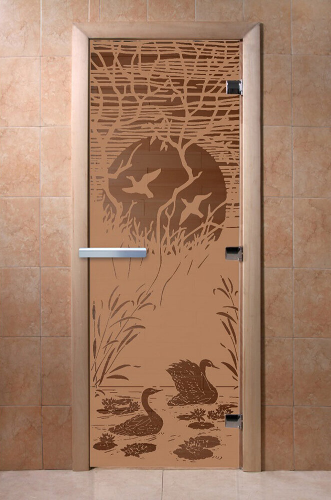 Дверь для бани/сауны DoorWood Лебединое озеро бронза матовая(Размер 2100*700 мм, Расположение Правая)