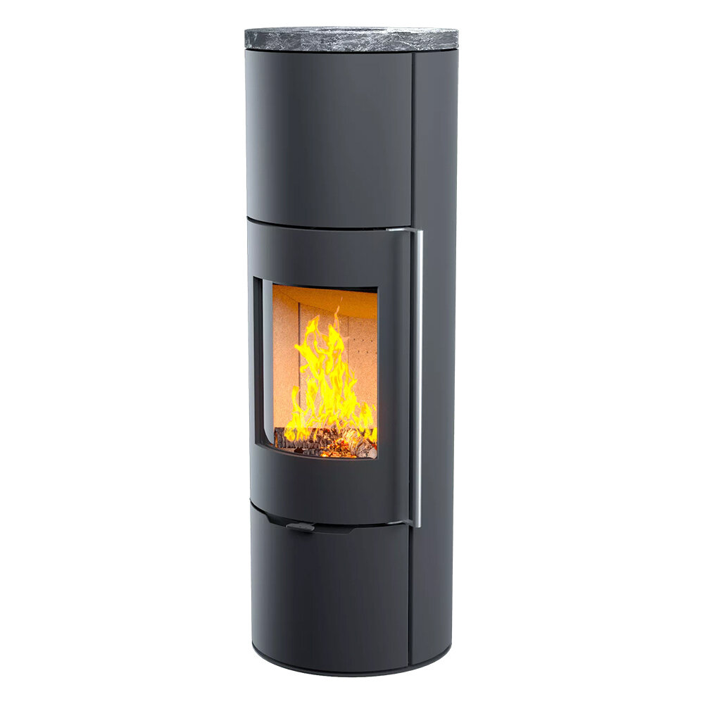 Печь-камин Astov R1.0 XL (пироксенит)(Дверца Радиусное стекло, Ручка Длинная (Серая))