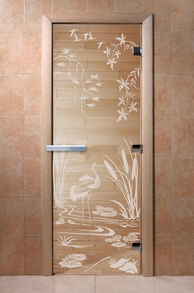 Дверь для бани/сауны DoorWood Камышовый рай прозрачная(Размер 2100*900 мм, Расположение Правая)