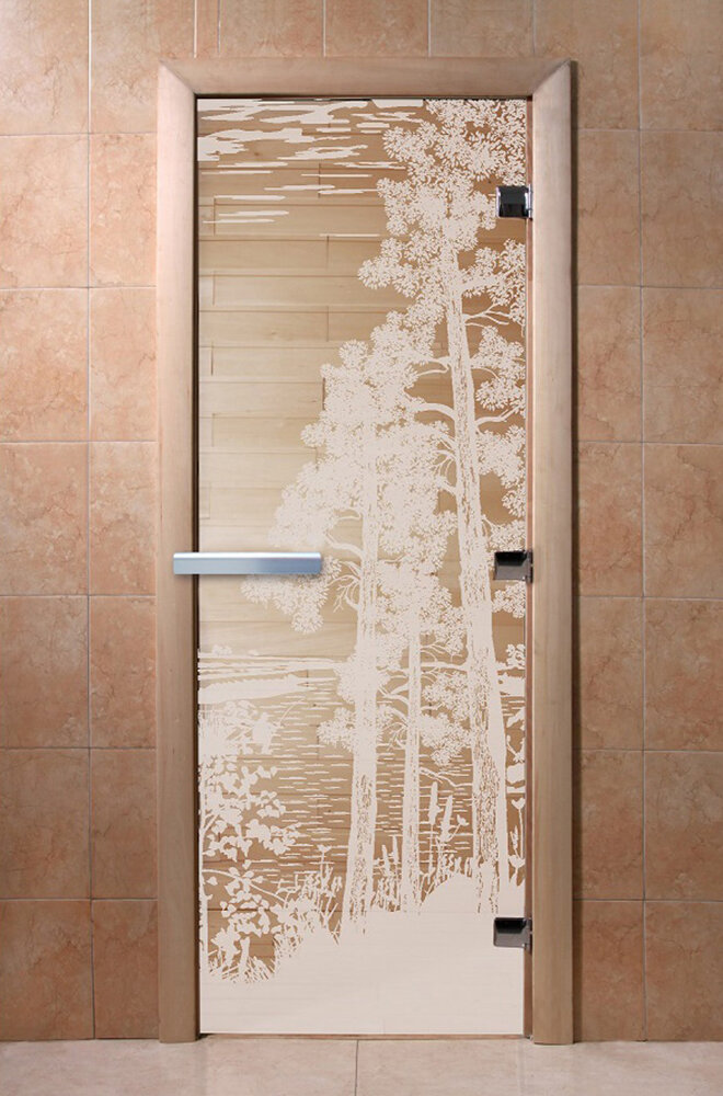 Дверь для бани/сауны DoorWood Рассвет прозрачная(Размер 1900*800 мм, Расположение Левая)