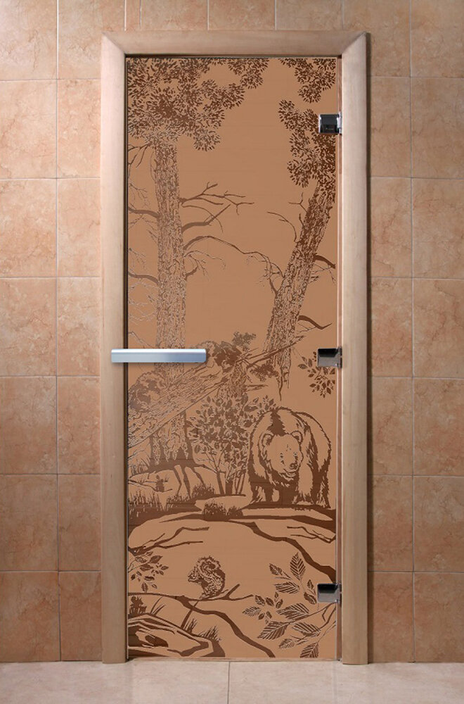 Дверь для бани/сауны DoorWood Мишки бронза матовая(Размер 2100*800 мм, Расположение Левая)