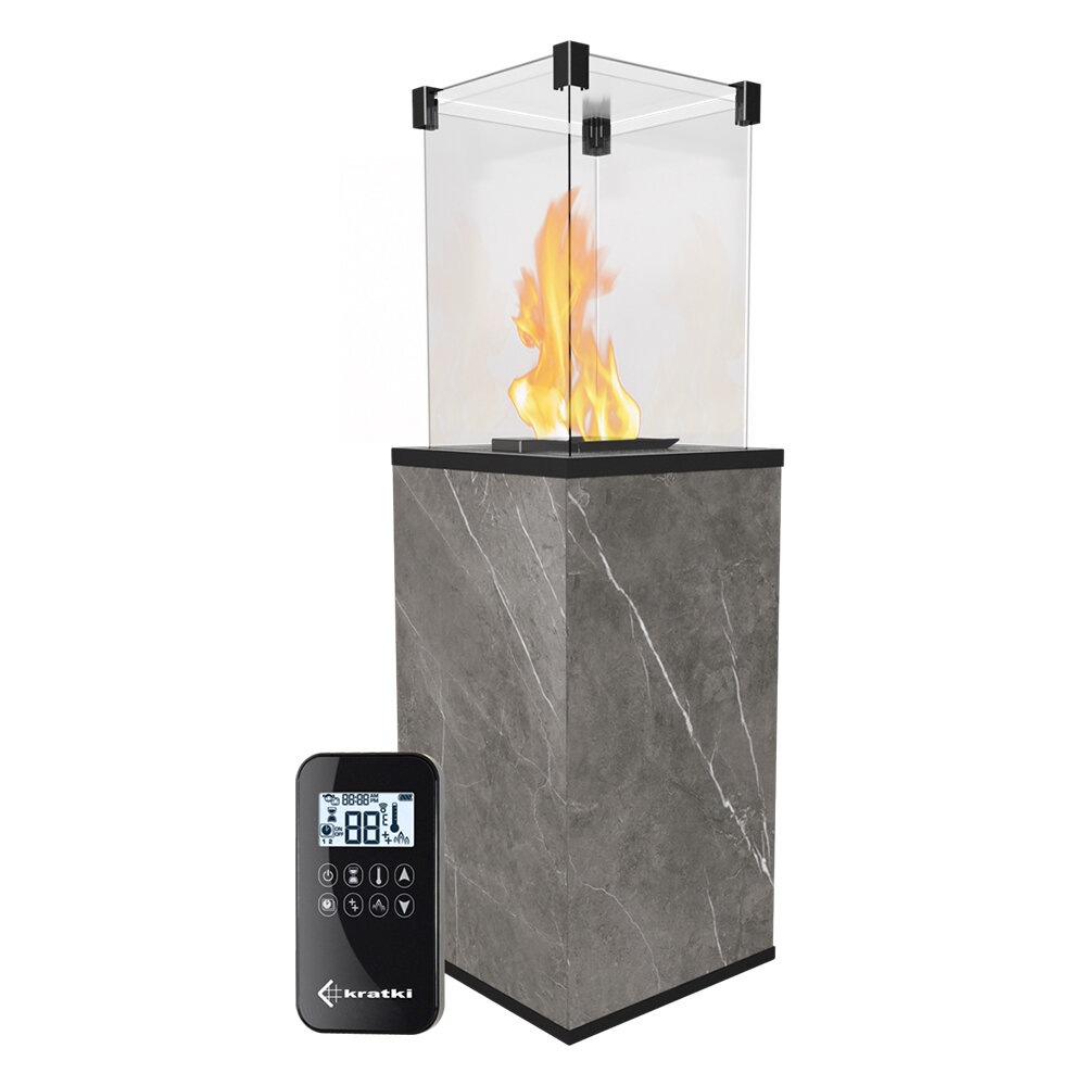 Газовый камин Kratki PATIO/G31/37MBAR/Q/N/P/G - NATURALI PIETRA GREY с пультом ДУ